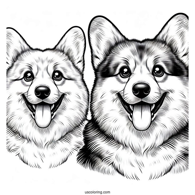 Realistic Corgi Coloring Page Smiling With Tongue Out