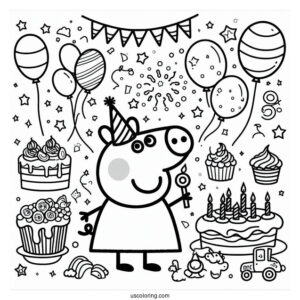 Peppa Pig Happy Birthday Coloring Sheet For Kids