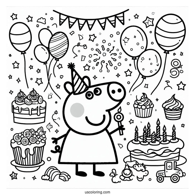 Peppa Pig Happy Birthday Coloring Sheet For Kids