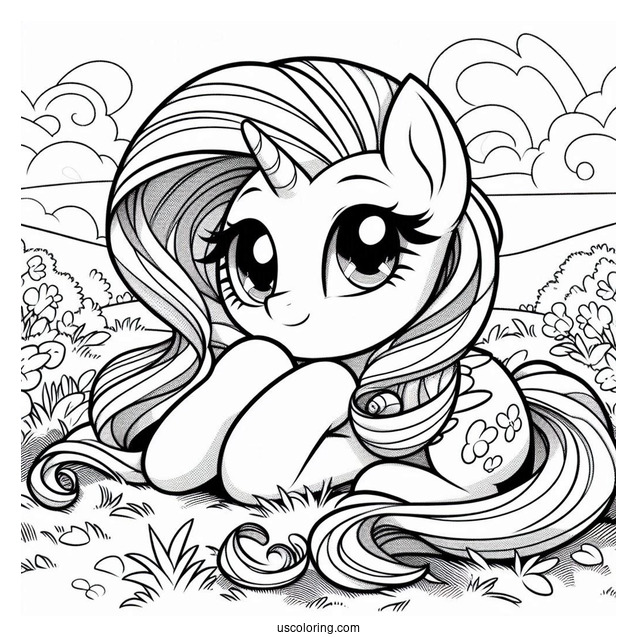Rarity Coloring Page Resting On The Grass