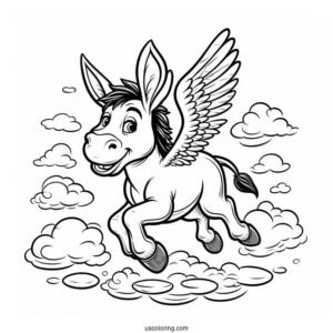 Flying Donkey Coloring Page