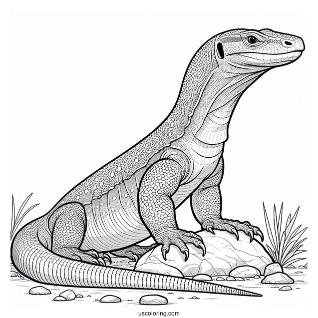 Lizard Coloring Page of Komodo Dragon Walking