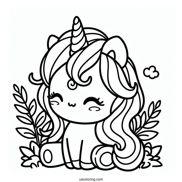 Easy Kawaii Unicorn Sitting Coloring Page For Kids