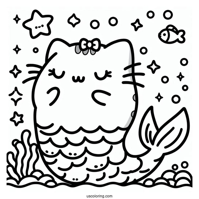 Mermaid Pusheen Coloring Page