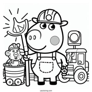Mr Bull Road Workers Coloring Page