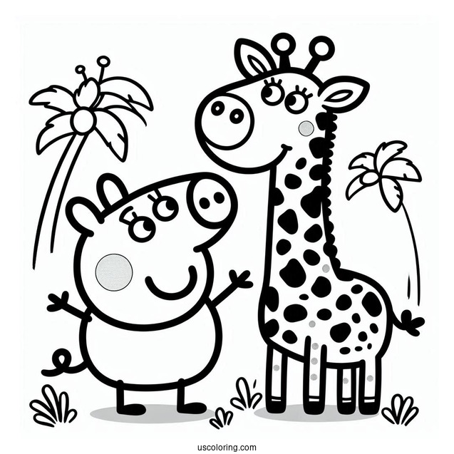 Peppa Pig And Gerald Giraffe Coloring Page