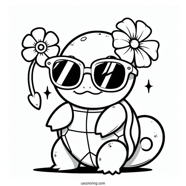 Squirtle Coloring Page With Pikachu Wearing Sunglasses