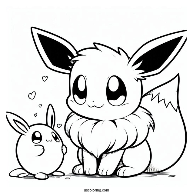 Coloring Page Of Little Eevee Playing With Gengar