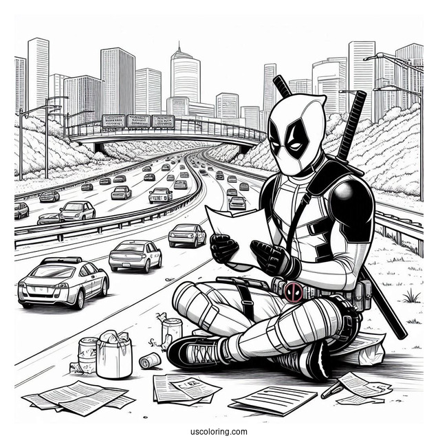 Deadpool Reading Letter On Highway
