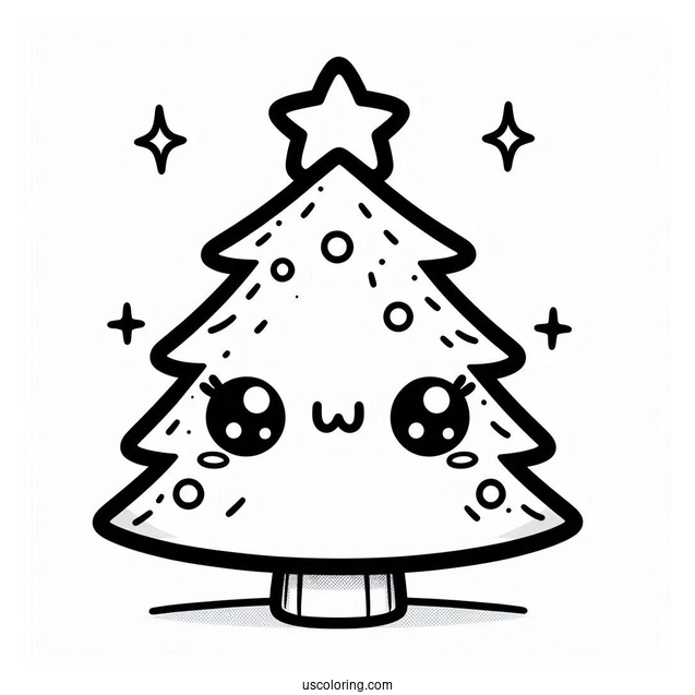 Cute Kawaii Christmas Tree Coloring Page
