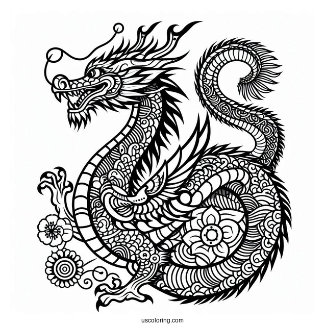 Japanese Themed Dragon To Color
