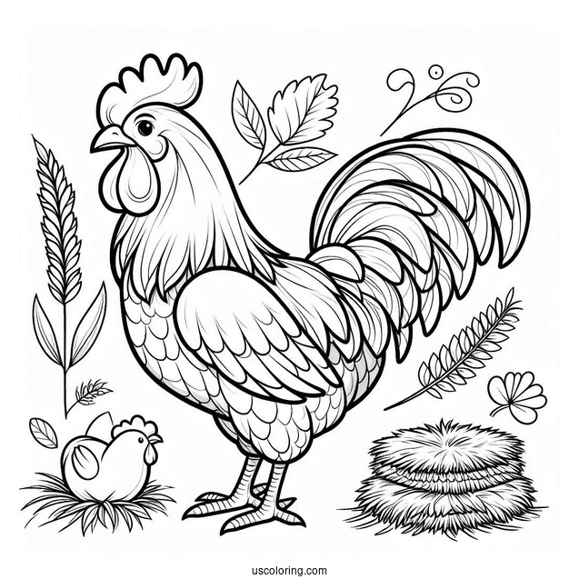 Farm Rooster Coloring Picture
