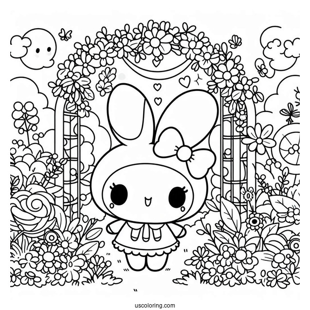 Kuromi In Garden With My Melody Coloring Page