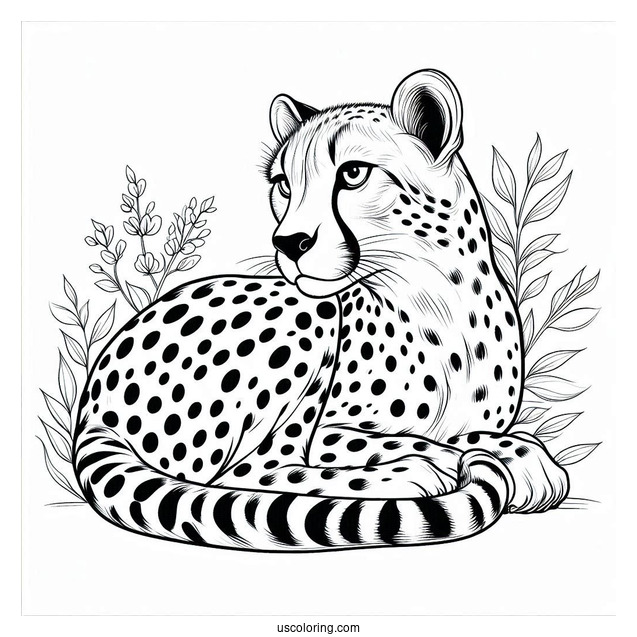 Simple Cheetah Coloring Page Looking Sideways