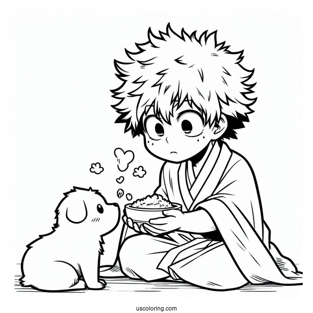 Cute Bakugo Feeding Deku Coloring Page
