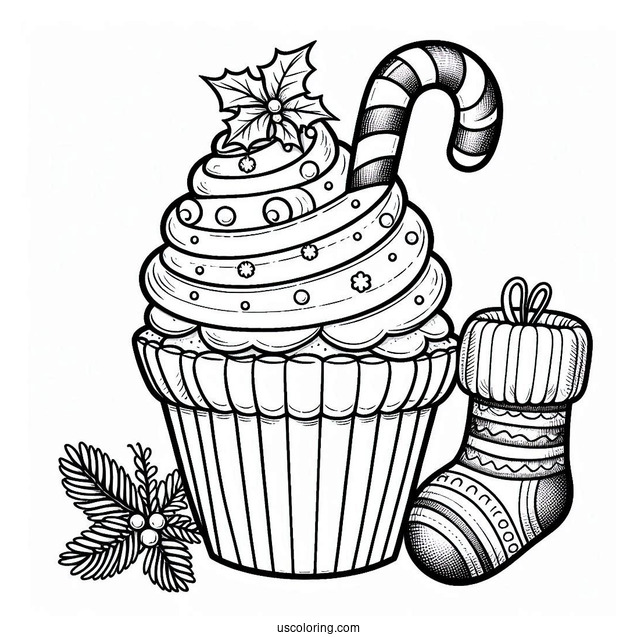 Christmas Cupcake With Candy Canes And Stockings