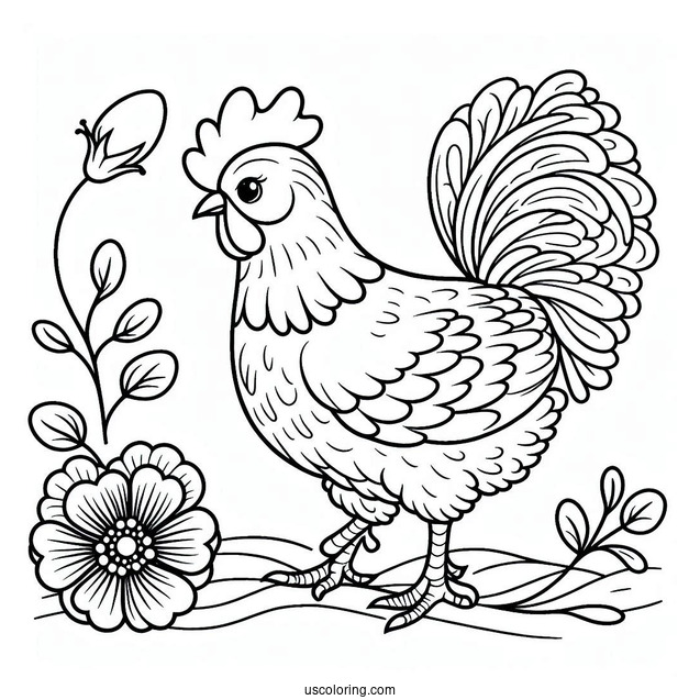 Simple Outline Of a Chicken To Color