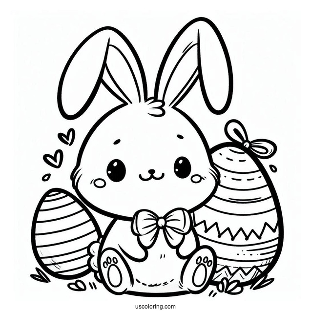 Happy Easter Coloring Page With Bunny Ears And Feet
