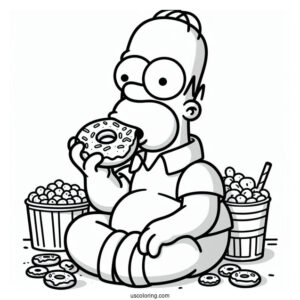 Homer Eating Donut Coloring Page