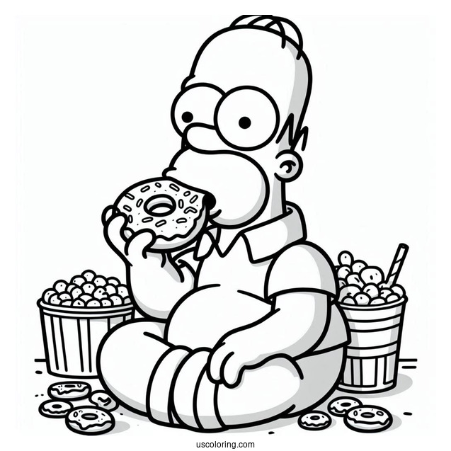 Homer Eating Donut Coloring Page
