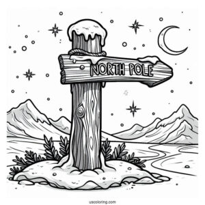 Simple North Pole Coloring Page Sign Post Covered In Ice