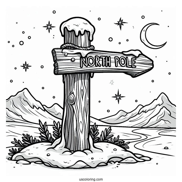 Simple North Pole Coloring Page Sign Post Covered In Ice