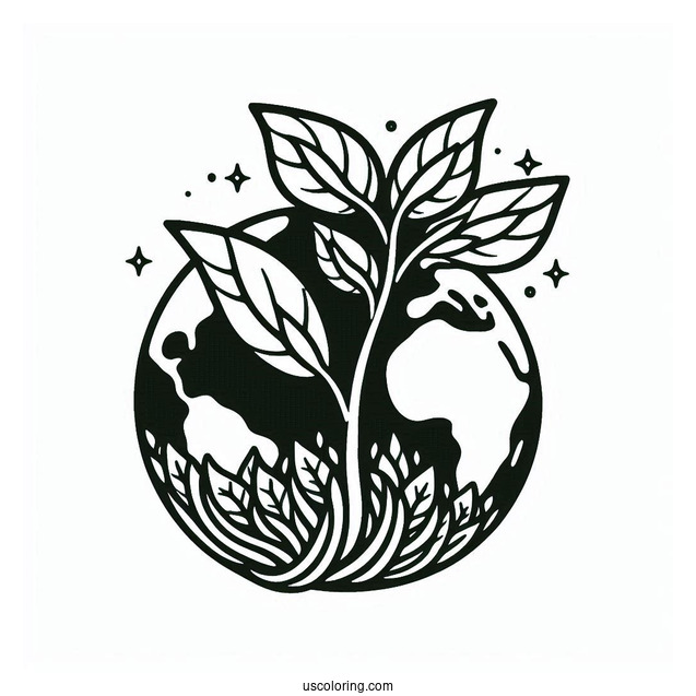 Adorable Earth Sprouting Leaves Coloring Page For Kids