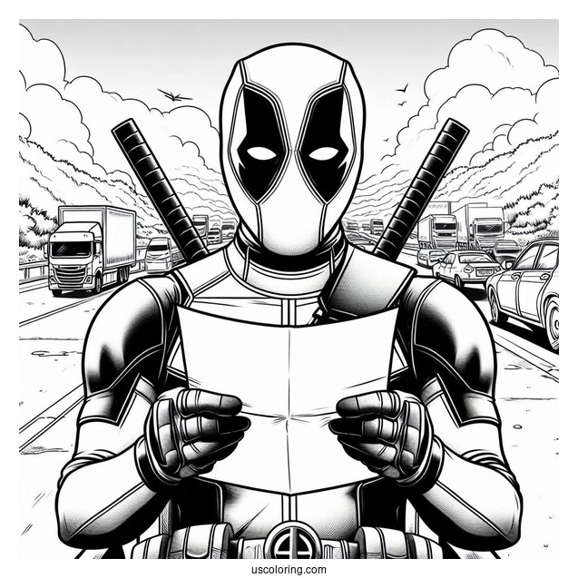 Deadpool Reading Letter On Highway