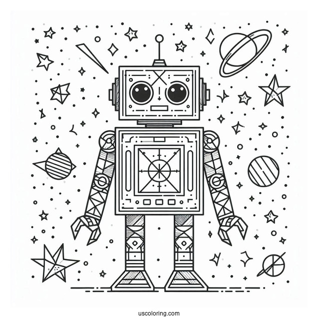 Geometric Robot With Starry Background