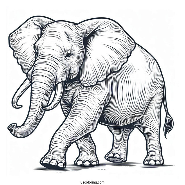 Big Elephant With Tusks Walking