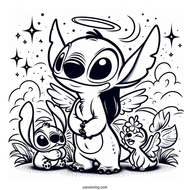 Scrump, Stitch, And Angel Coloring Page