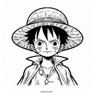 Luffy Coloring Page Wearing Two Hats Over His Signature Straw Hat
