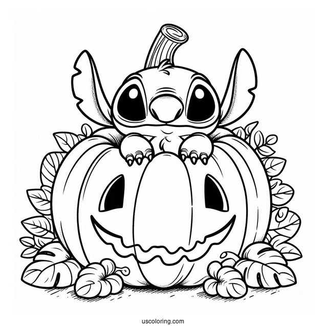 Pumpkin Coloring Page Of Cute Stitch Inside A Jack O Lantern For Kids