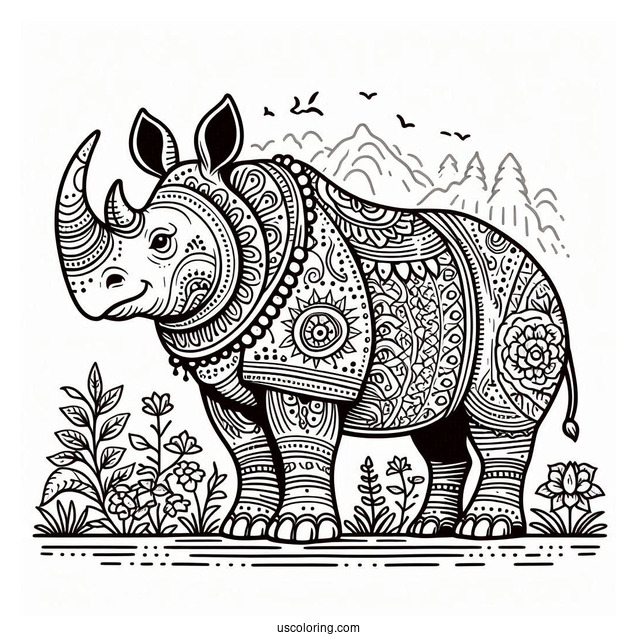 Indian Rhino Coloring Page
