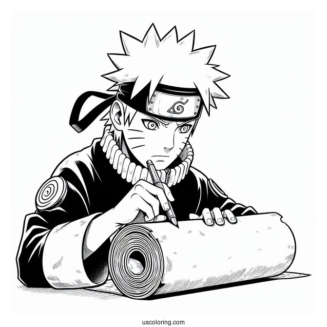 Detailed Naruto Coloring Page Studying Scroll