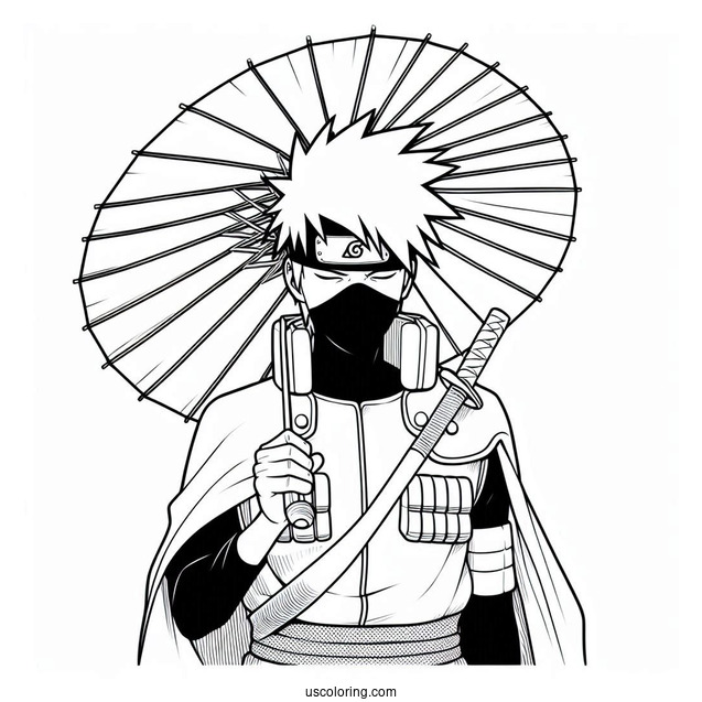 Kakashi Coloring Page Of Minato Holding Japanese Umbrellas