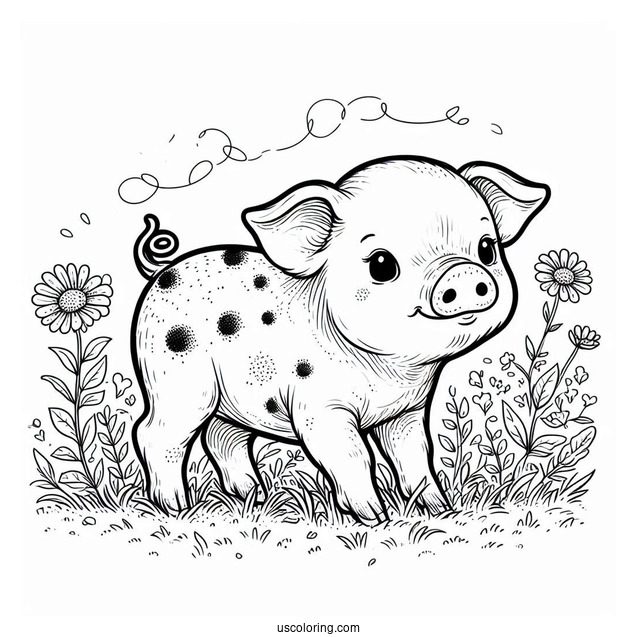 Baby Spotted Piglet In a Field