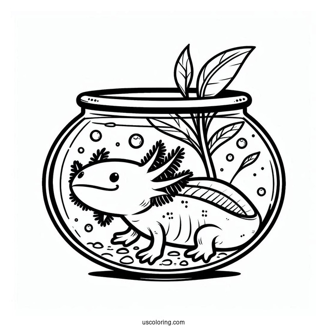 Axolotl Coloring Page Inside A Fish Bowl For Kids