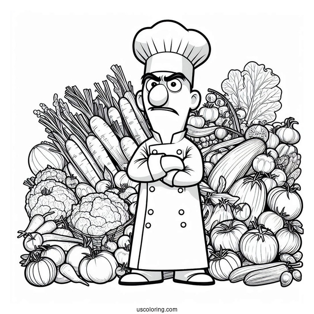 Ratatouille Coloring Page Of Angry Chef Skinner With Vegetable Background