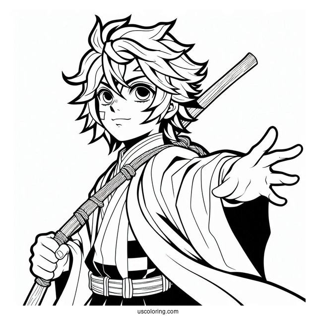 Simple Tanjiro Coloring Page Carrying Zenitsu