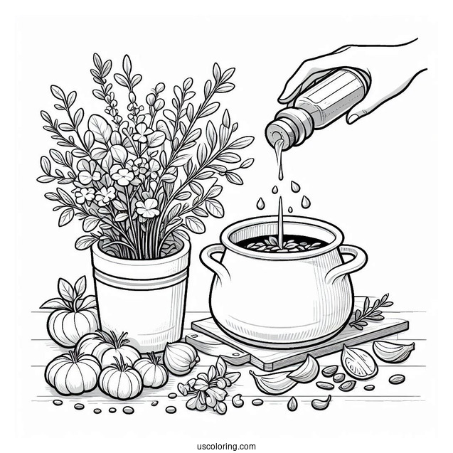 Ratatouille Coloring Page Dropping Herbs In A Pot For Kids