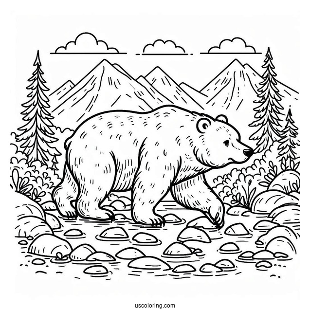 Bear Coloring Page Walking In Rocky Terrain