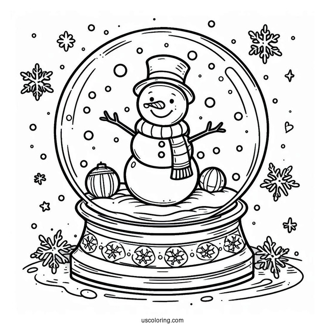Happy Snowman Inside A Snow Globe Coloring Page
