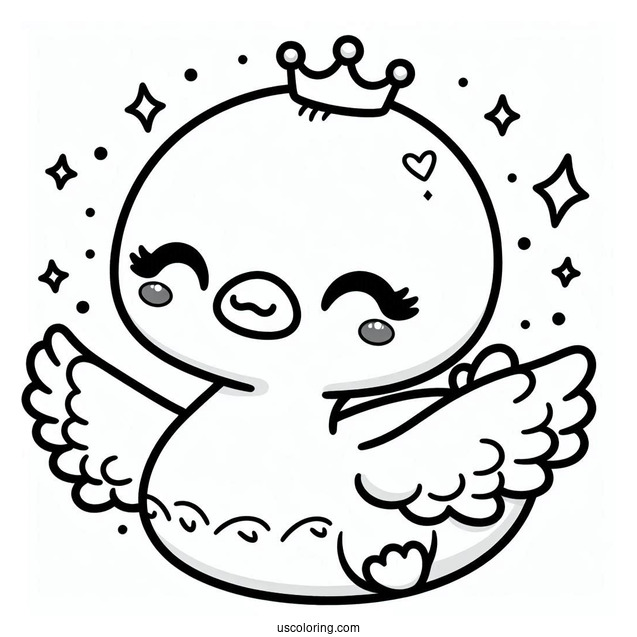 Kawaii Swan Coloring Page For Preschoolers