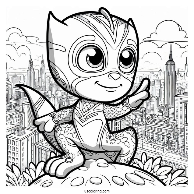 Detailed PJ Masks Coloring Page Of Gekko In City