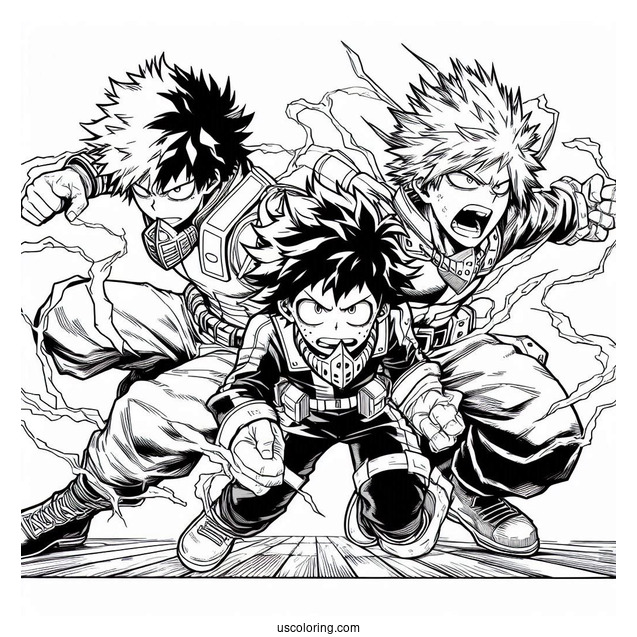 My Hero Academia Coloring Page Of Katsuki Bakugo And Izuku Midoriya Fighting