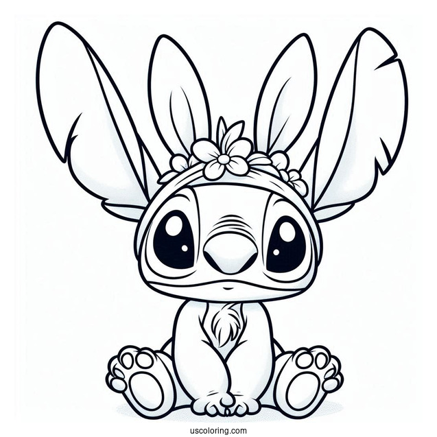 Easter Bunny Coloring Page Of Stitch Wearing Bunny Ears