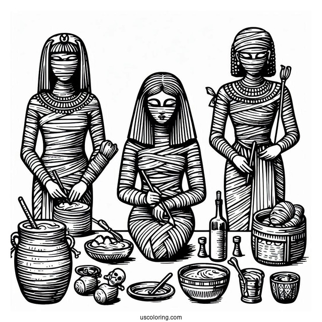 Egyptians Creating A Mummy Coloring Page