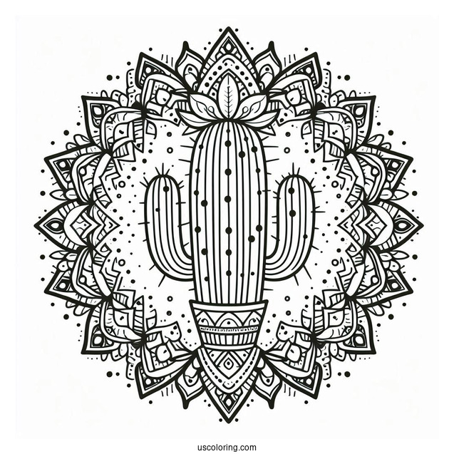 Simple Cactus Mandala Coloring Page For Adults