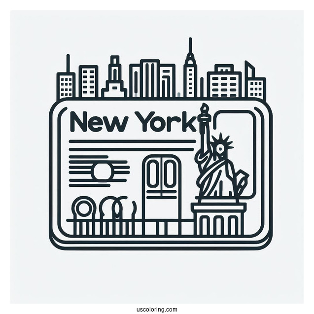 New York Coloring Page Of Metrocard Outline For Kids